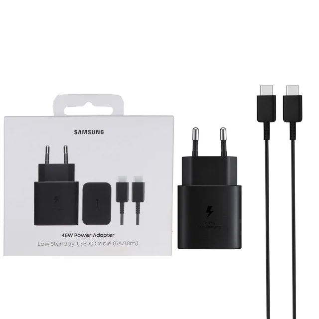 شارژر دیواری دوپین PD و فست تک پورت Samsung مدل ET-T4511 45W به همراه کابل شارژ Type-C To Type-C - مشکی (گارانتی 18 ماهه تعویض اچ دی سرویس) اصل چین