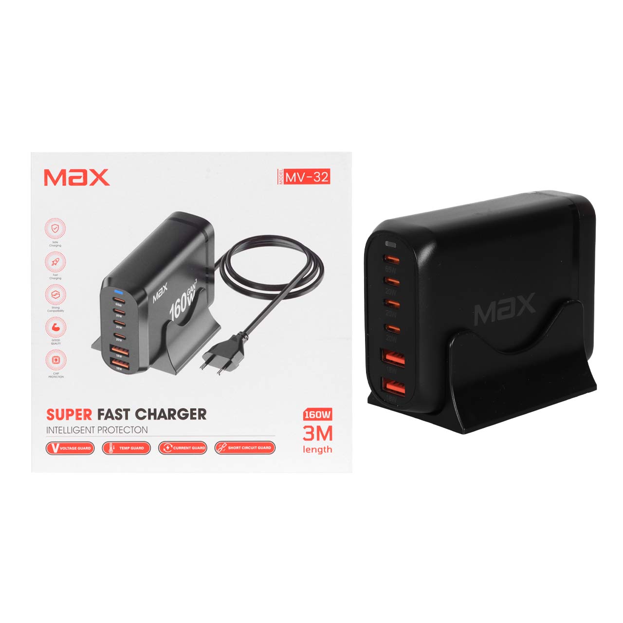 شارژر رومیزی Max مدل MV-32 160W - مشکی - MMX