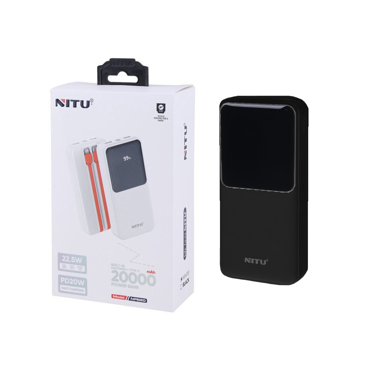 پاوربانک PD و فست شارژ Nitu 20000mAh مدل NPB20 22.5W - مشکی (گارانتی 12 ماهه تعویض نیکان همراه)