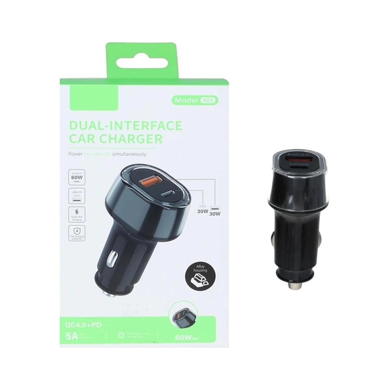شارژر فندکی PD و فست دو پورت مدل X05 60W - مشکی - RYL