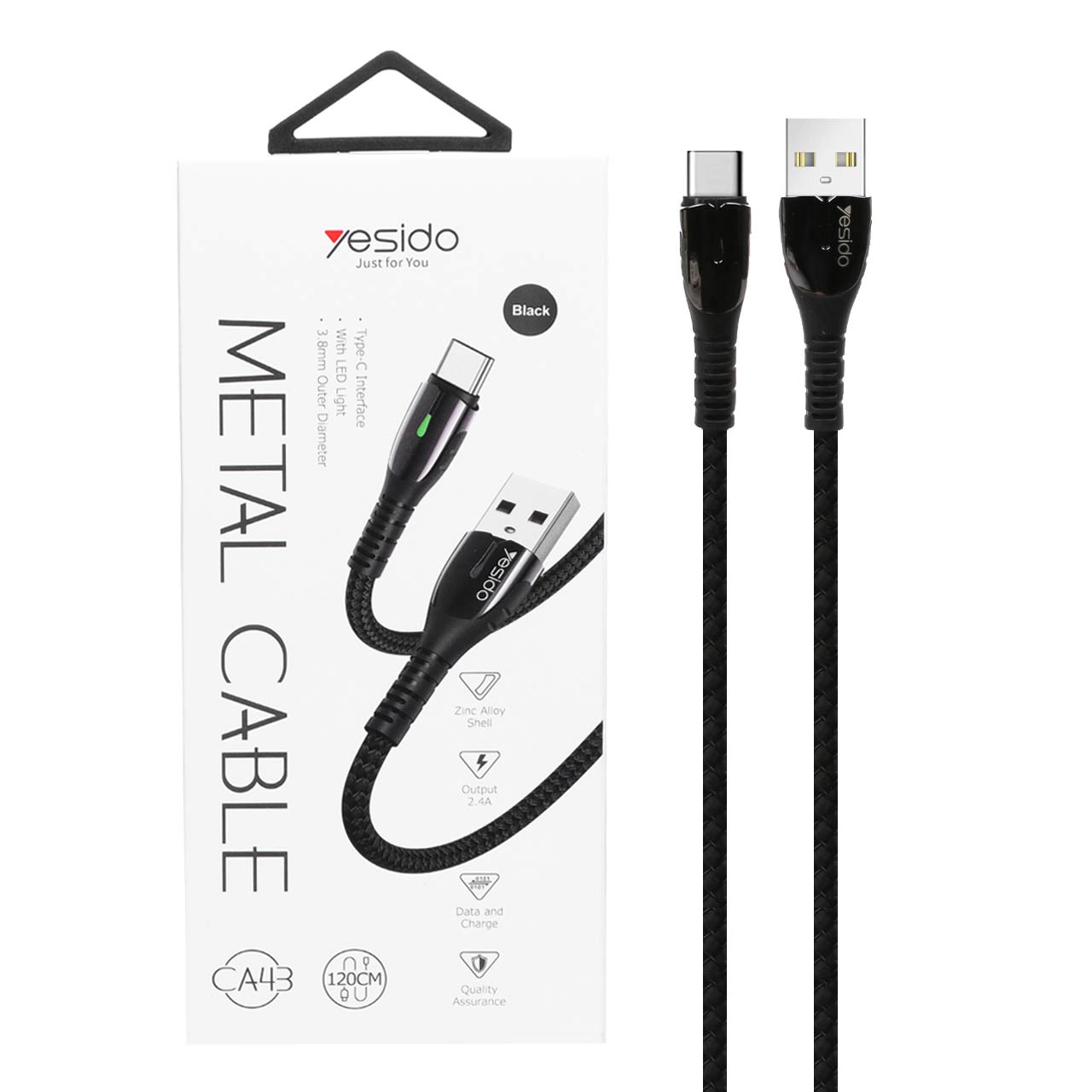 کابل شارژ yesido Data Cable-CA43 Type-C-مشکی (گارانتی 12 ماه تعویض نیکان همراه)