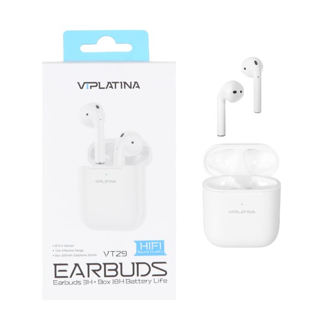 ایرفون بی سیم VIPLATINA مدل VT29 - سفید (گارانتی 12 ماه تعویض نیکان همراه)