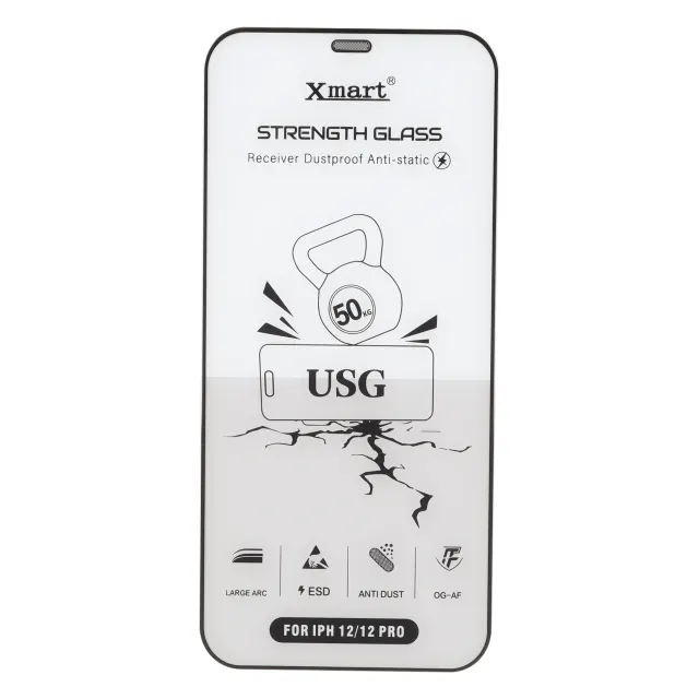 محافظ صفحه نمایش شیشه ای اورجینال Full Cover XMART Anti Static USG مدل Apple iPhone 12 / iPhone 12 Pro