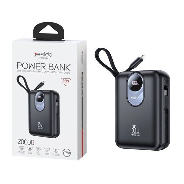 پاوربانک فست شارژ Yesido 20000mAh مدل YP94 35W - مشکی (گارانتی12 ماه تعویض نیکان همراه)