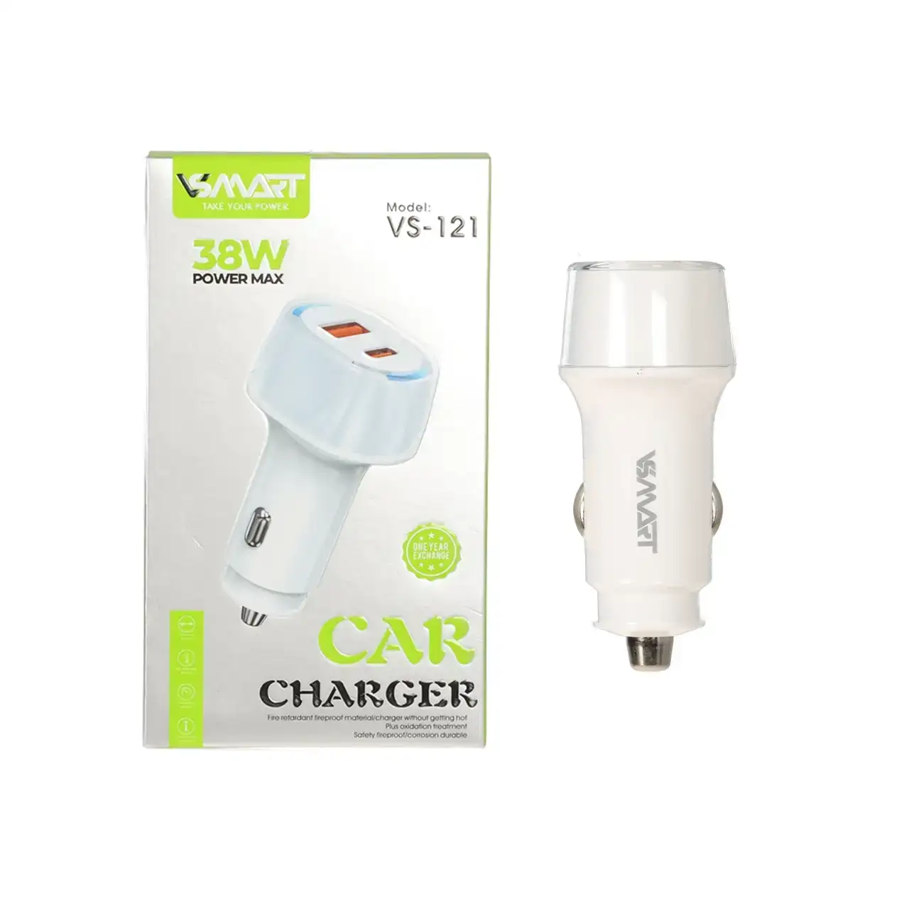 شارژر فندکی فست دو پورت V-Smart مدل VS-121 38W - سفید - BSA