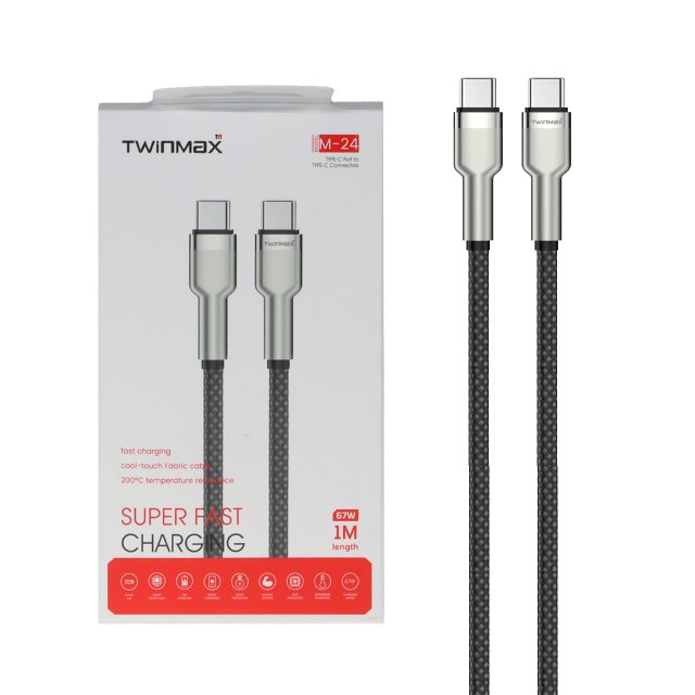 کابل شارژ فست TwinMax Type-C to Type-C مدل M-24 67W - مشکی نقره ای - MMX