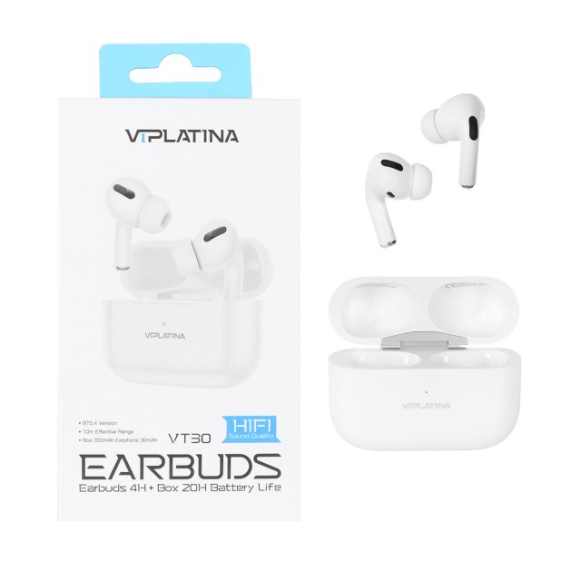 ایرفون بی سیم VIPLATINA مدل VT30 - سفید (گارانتی 12 ماه تعویض نیکان همراه)