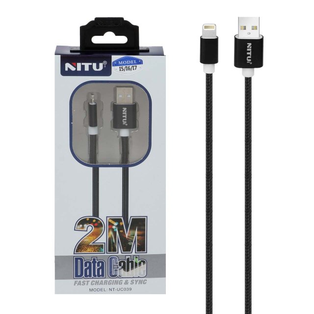 کابل شارژ و دیتا فست کنفی 2 متری آیفون NITU مدل UC039 - مشکی (گارانتی 12 ماه تعویض نیکان همراه)