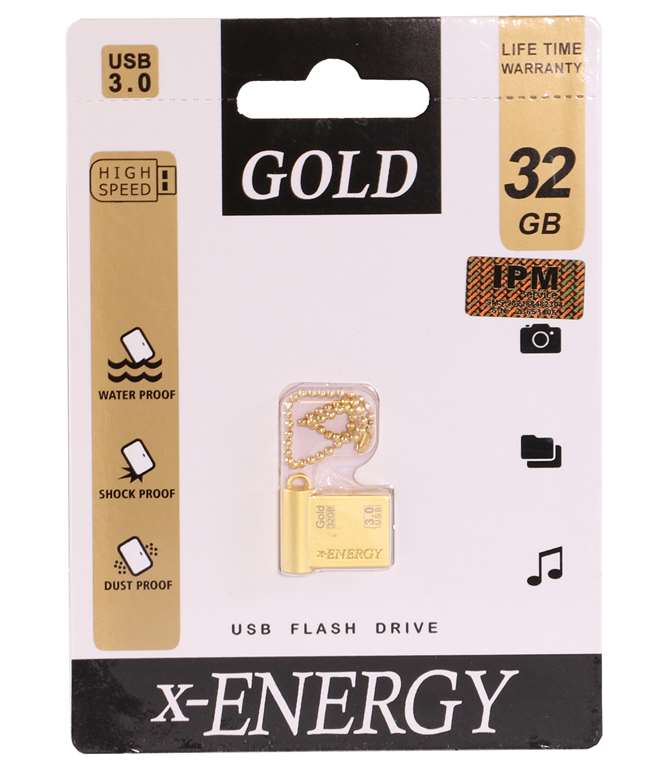فلش مموری X-ENERGY USB3.0 مدل Gold ظرفیت 32GB - طلایی (گارانتی مادام العمر IPM)