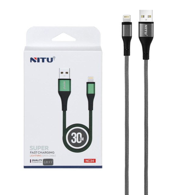 کابل شارژ پاوربانک فست آیفون NITU مدل NC34 - خاکستری (گارانتی 12 ماه تعویض نیکان همراه)