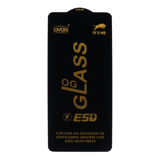 محافظ صفحه نمایش شیشه ای درجه یک Samsung Galaxy A51 / A52 / A52S / A53 / S20 FE - Full Cover OG - ESD OVOG (بدون پک) - مشکی