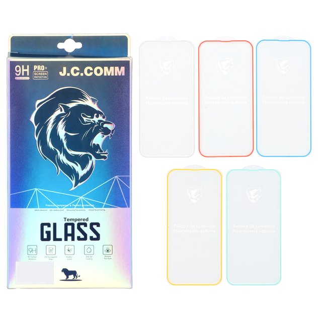 محافظ صفحه نمایش شیشه ای شبرنگ ایربگ دار Full Cover J.C.COMM مدل Apple iPhone 13 / iPhone 13 Pro / iPhone 14 / 16e (پک 5 عددی)
