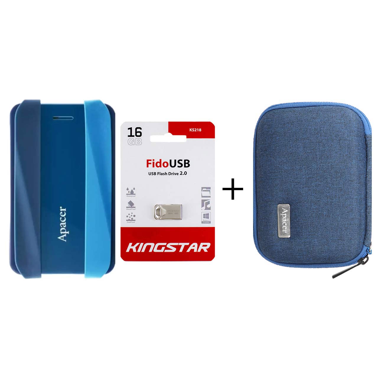 هارد اکسترنال Apacer مدل Reliable AC533 ظرفیت 2TB - آبی (فلش KingStar مدل Fido KS218 ظرفیت 16GB + کیف هارد هدیه)