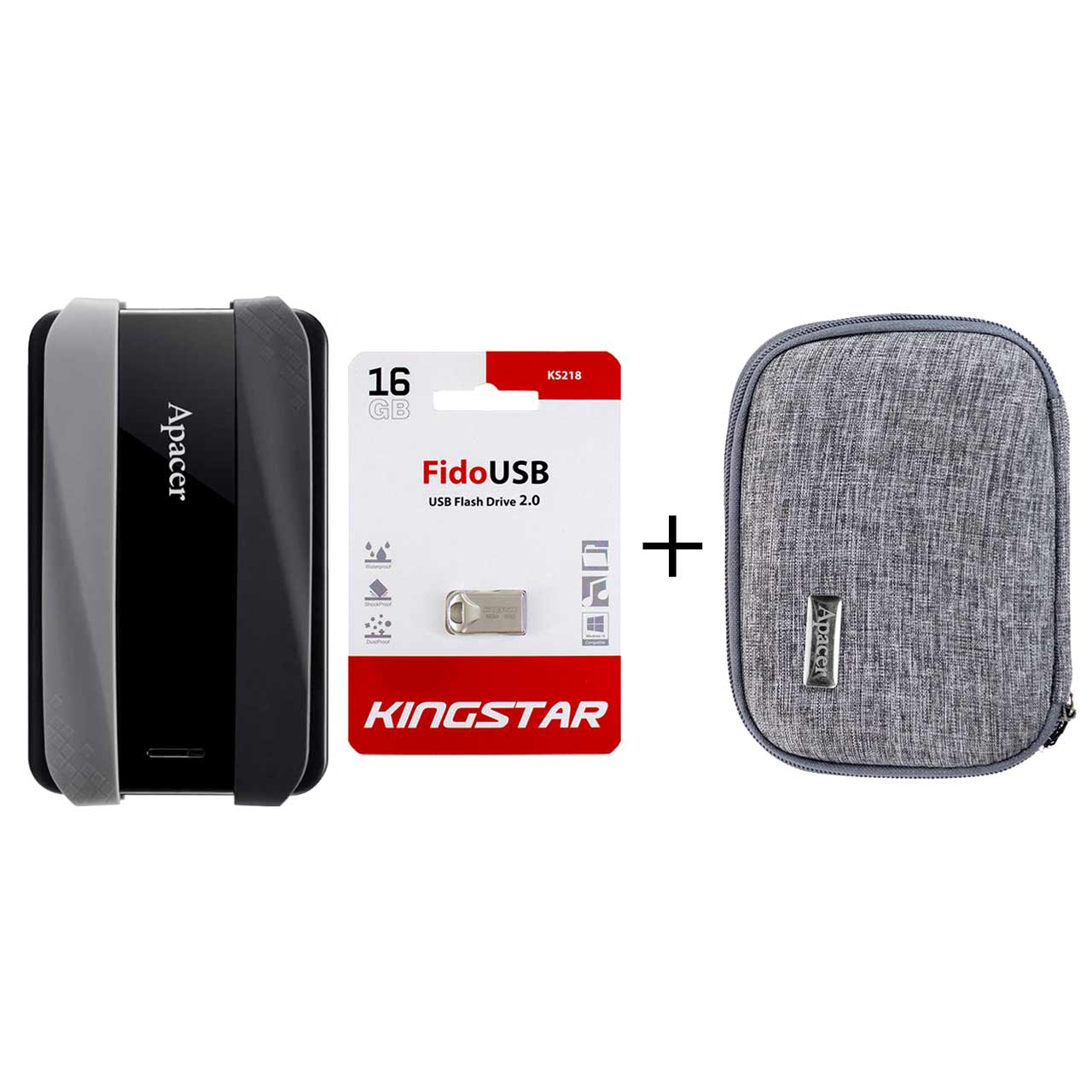 هارد اکسترنال Apacer مدل Reliable AC533 ظرفیت 2TB - مشکی طوسی (فلش KingStar مدل Fido KS218 ظرفیت 16GB + کیف هارد هدیه)