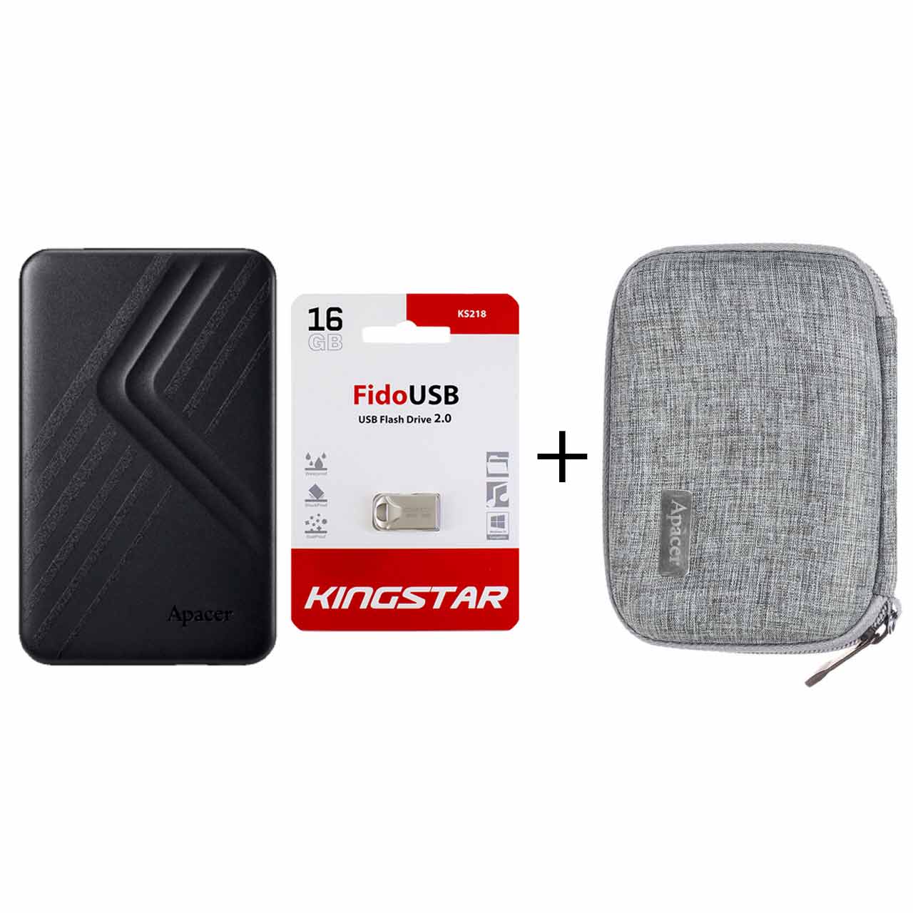 هارد اکسترنال Apacer مدل Slim AC236 ظرفیت 2TB - مشکی (فلش KingStar مدل Fido KS218 ظرفیت 16GB + کیف هارد هدیه)
