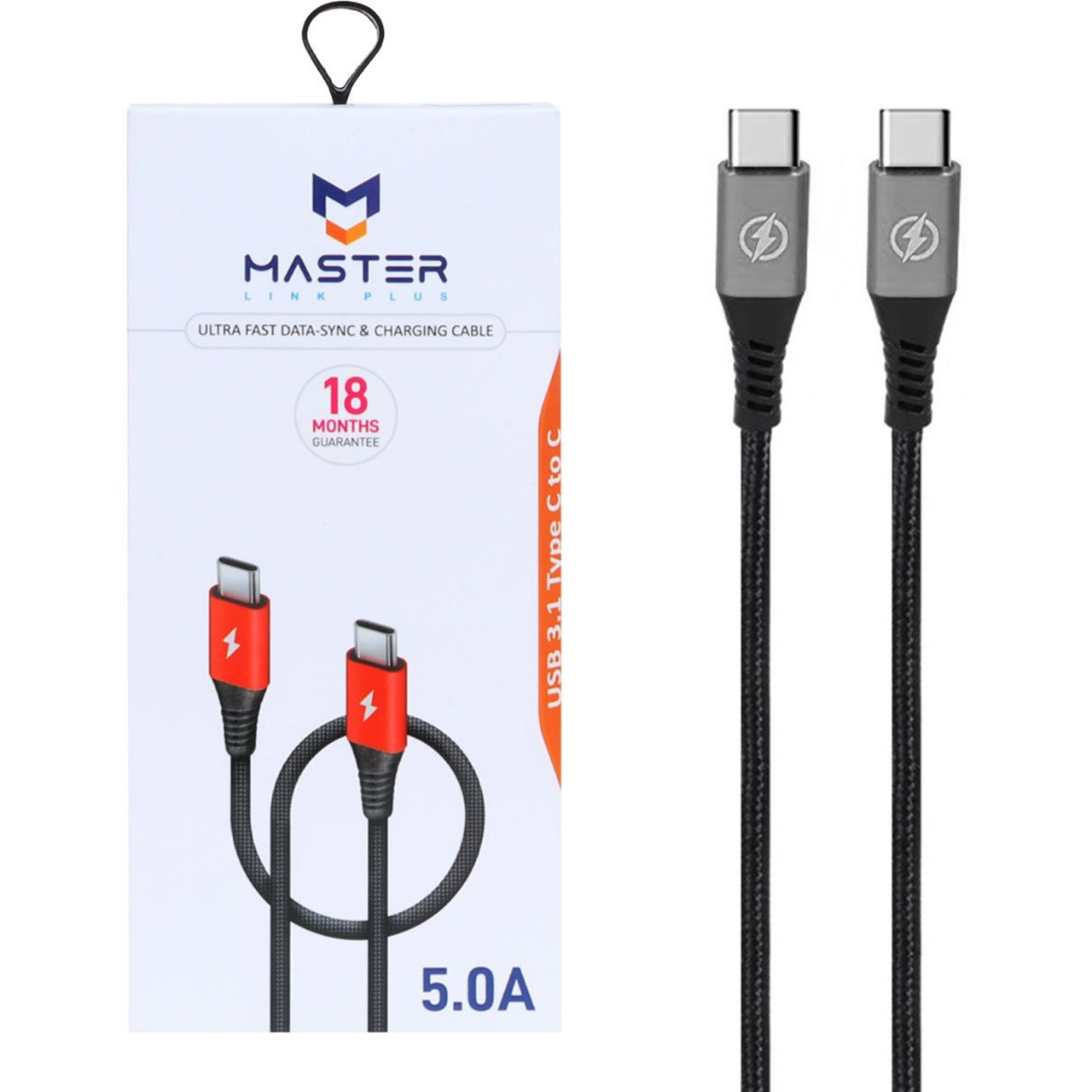 کابل شارژ فست MASTER Type-C to Type-C مدل ETM 002 - مشکی خاکستری