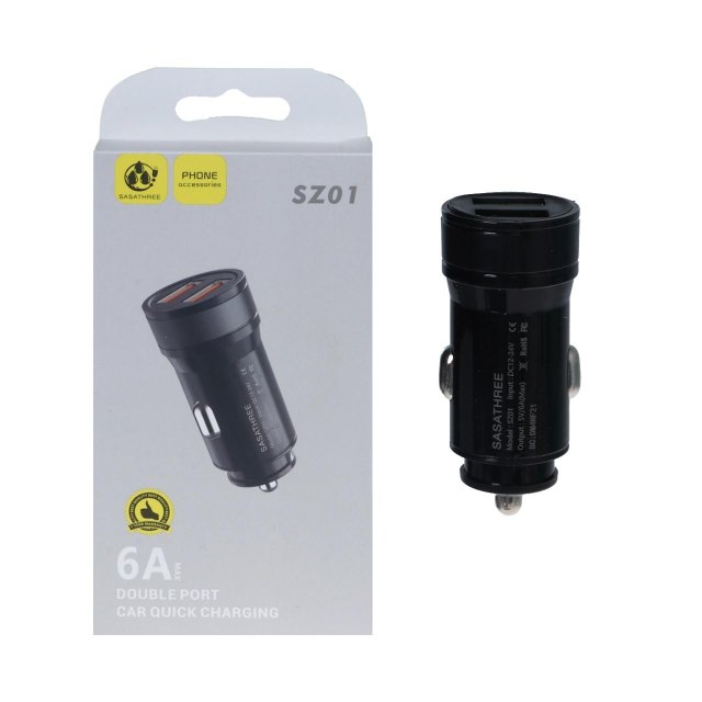 شارژر فندکی فست دو پورت Sasathree مدل SZ01 - مشکی - SMO