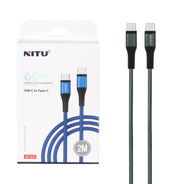 کابل شارژ سوپر فست 2 متری NITU Type-C to Type-C مدل NC201 - سبز (گارانتی 6 ماه تعویض نیکان همراه)