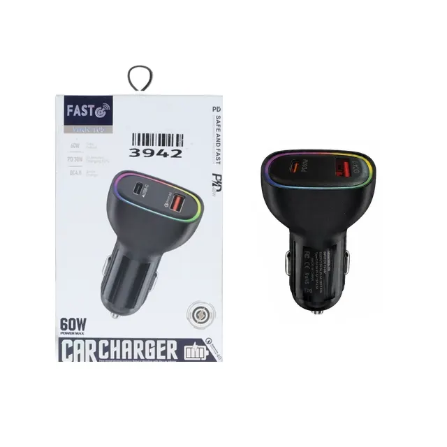 شارژر فندکی PD و فست دو پورت Fast مدل WKN-105 60W - مشکی - ASP (گارانتی شش ماهه آروین)