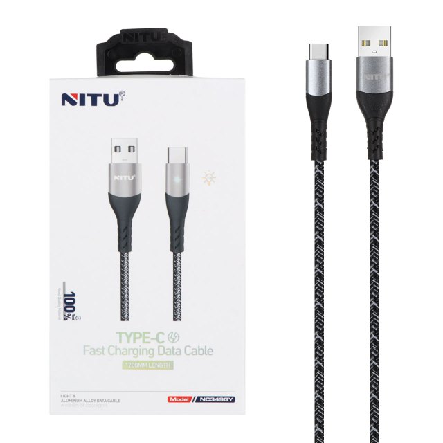 کابل شارژ و دیتا فست کنفی 1.2 متری Nitu Type-C مدل NC349GY - خاکستری (گارانتی 6 ماه تعویض نیکان همراه)
