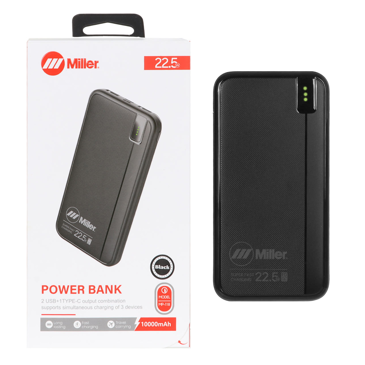 پاوربانک PD و فست شارژ Miller 22.5W 10000mAh مدل MP-118 - مشکی (گارانتی پارتیان پایا)