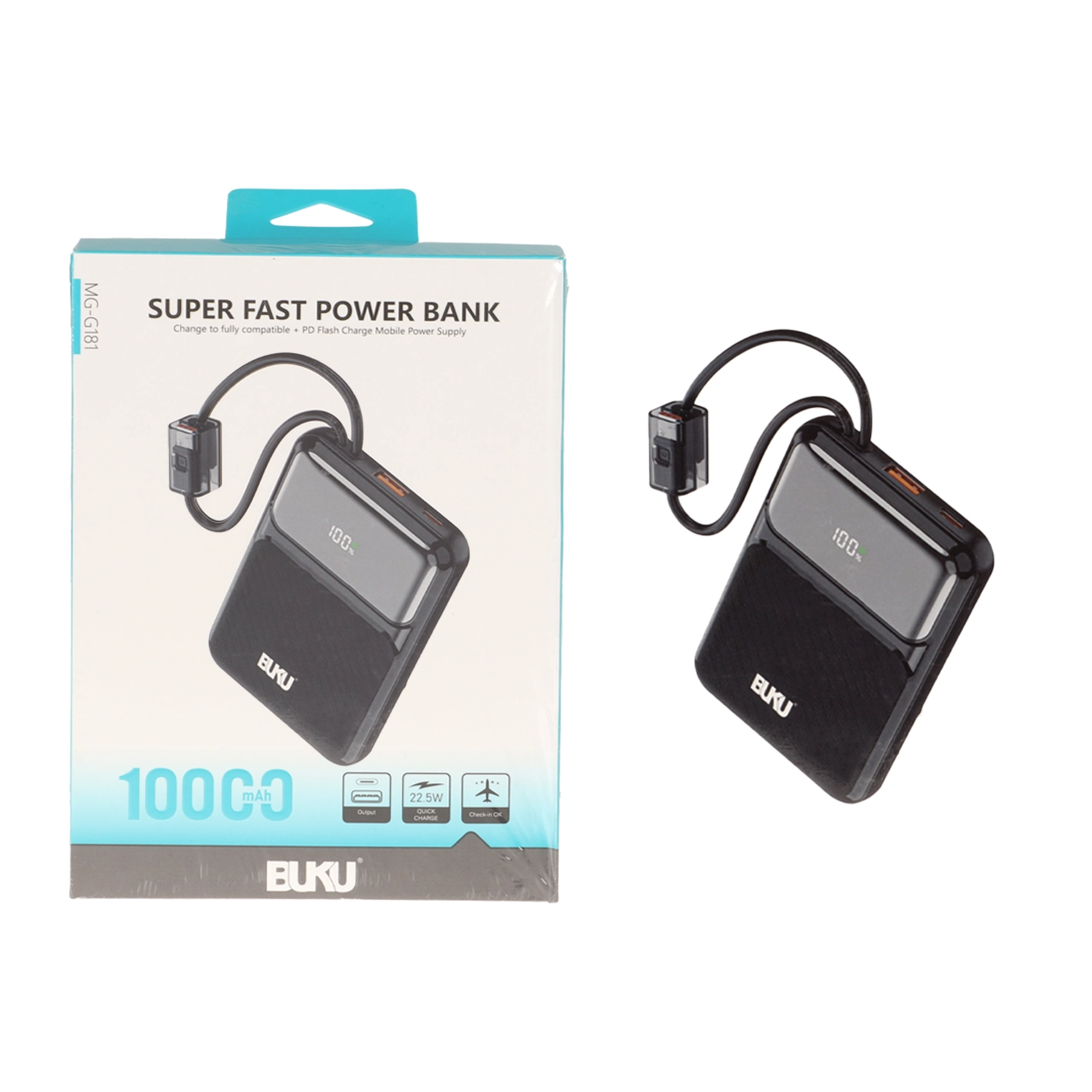 پاوربانک PD و فست شارژ BUKU 22.5W 10000mAh مدل MG-G181 - مشکی - MMS (گارانتی شش ماهه YA)