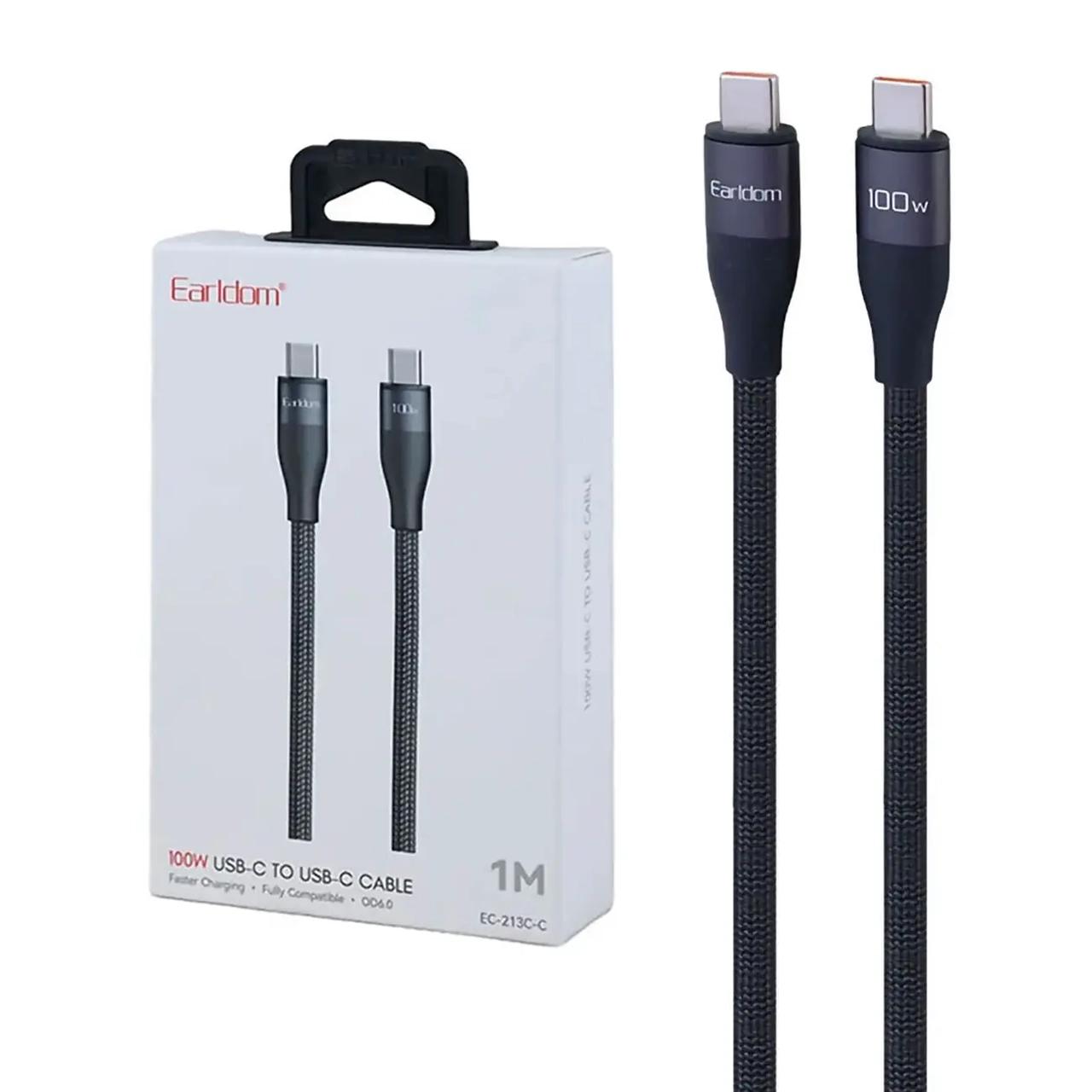 کابل شارژ PD و فست Earldom Type-C To Type-C مدل EC-213C-C 100W - مشکی