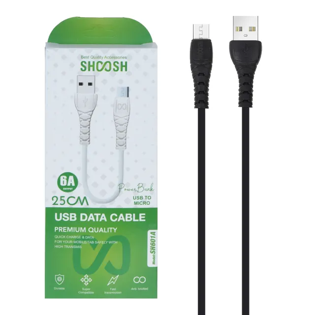 کابل شارژ فست پاوربانک اندروید Shoosh مدل SH601A - مشکی - SMO