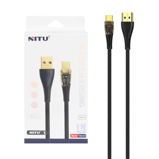 کابل شارژ فست NITU Type-C مدل NC321 - مشکی (گارانتی 18 ماه تعویض نیکان همراه)