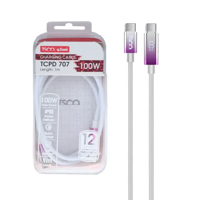 کابل شارژ PD و فست TSCO Type-C To Type-C مدل TCPD 707 100W - سفید