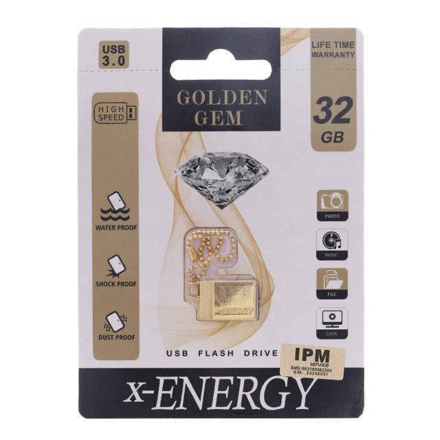 فلش مموری X-ENERGY USB3.0 مدل Golden Gem ظرفیت 32GB - طلایی (گارانتی مادام العمر IPM)