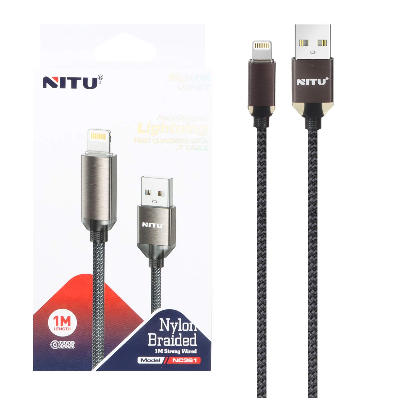 کابل شارژ فست آیفون Nitu مدل NC361 - مشکی (گارانتی 12 ماه تعویض نیکان همراه)