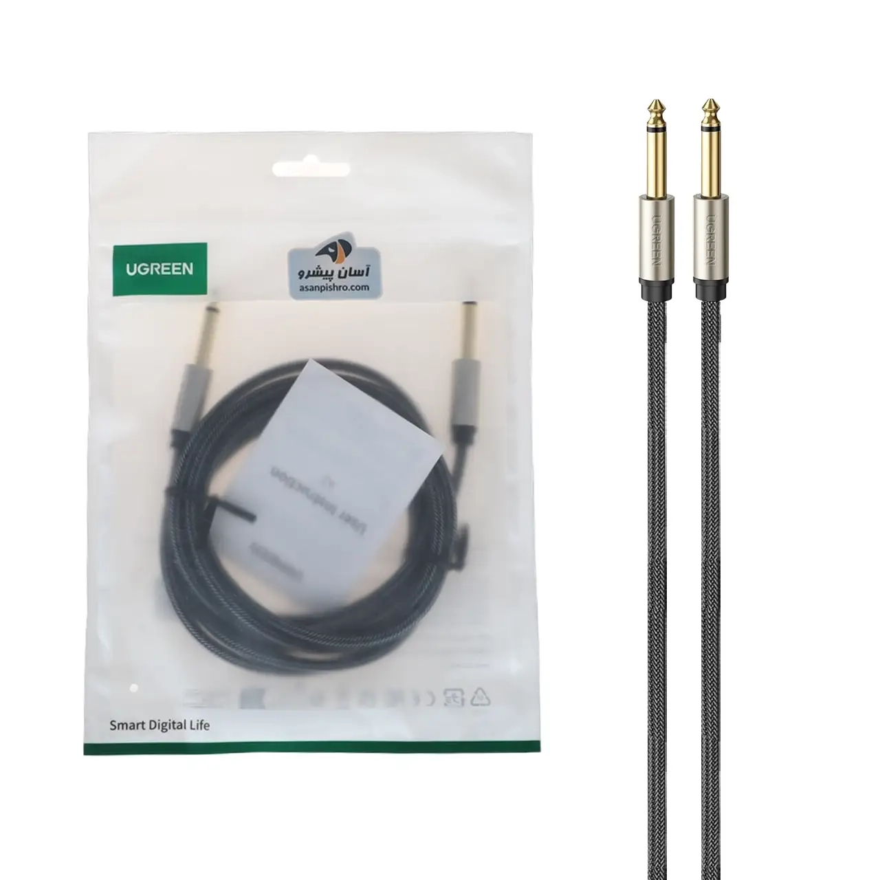 کابل دو متری UGREEN 6.35mm TRS Stereo مدل AV128-10638 - خاکستری
