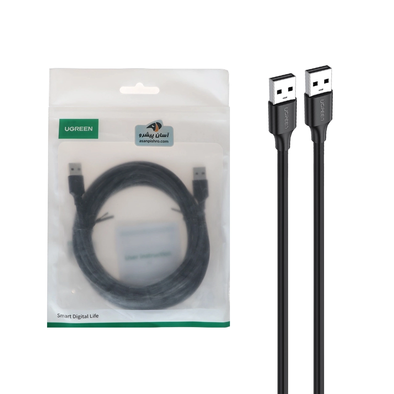 کابل سه متری UGREEN USB2.0 مدل US102-30136 - مشکی