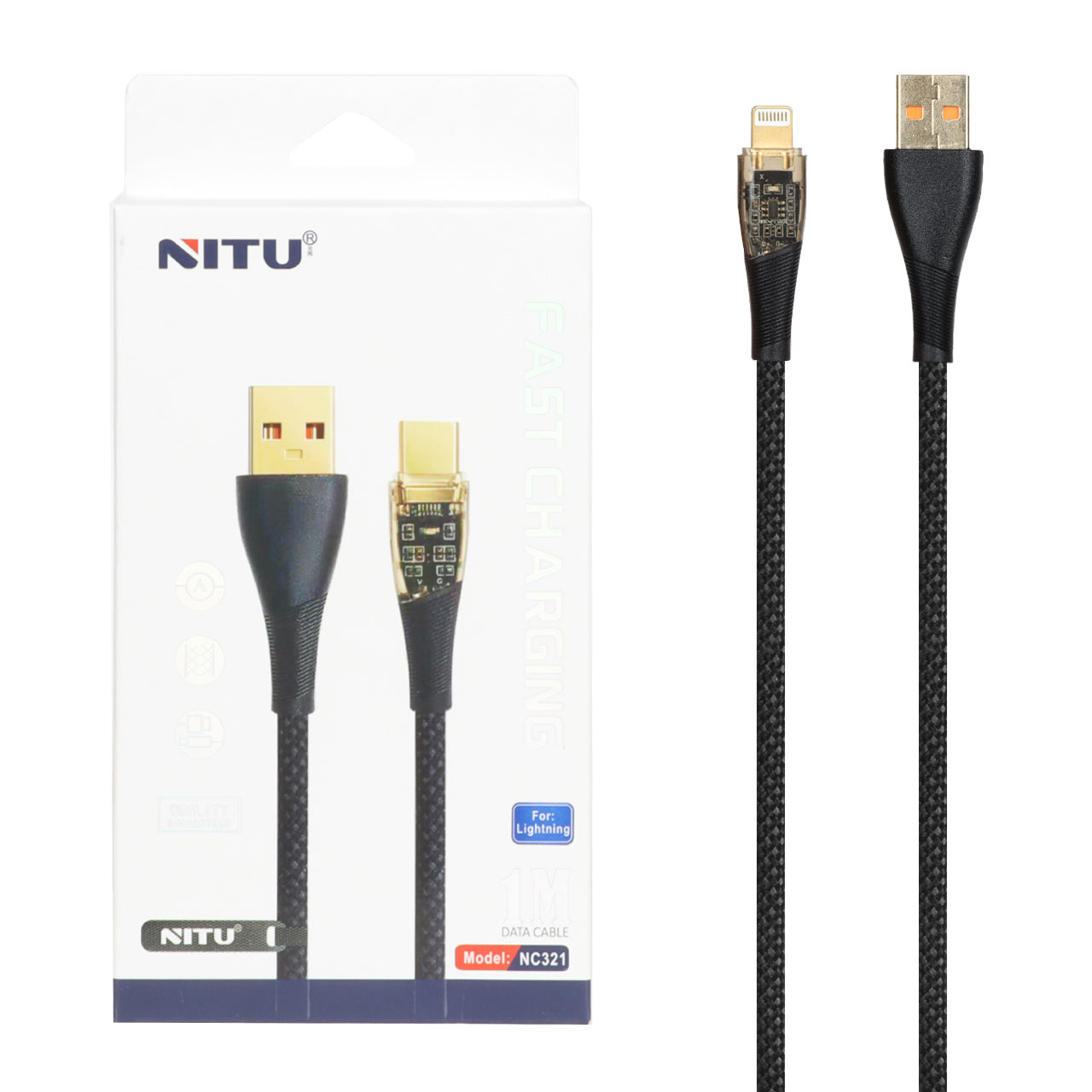 کابل شارژ فست آیفون NITU مدل NC321 - مشکی (گارانتی 18 ماه تعویض نیکان همراه)