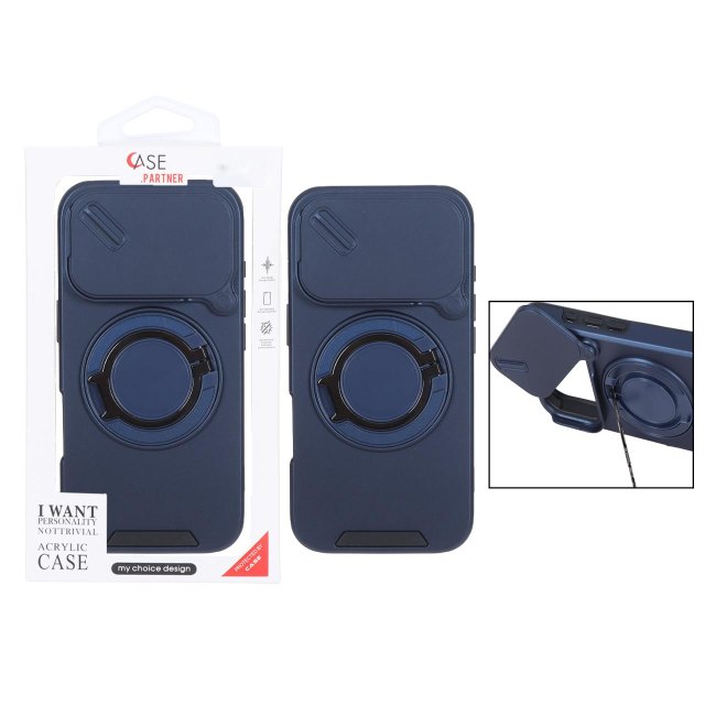 قاب اورجینال Partner Case لوپ استندشو محافظ لنز خفاشی Apple iPhone 17 Pro / iPhone 18 Pro - سرمه ای (پک دار)
