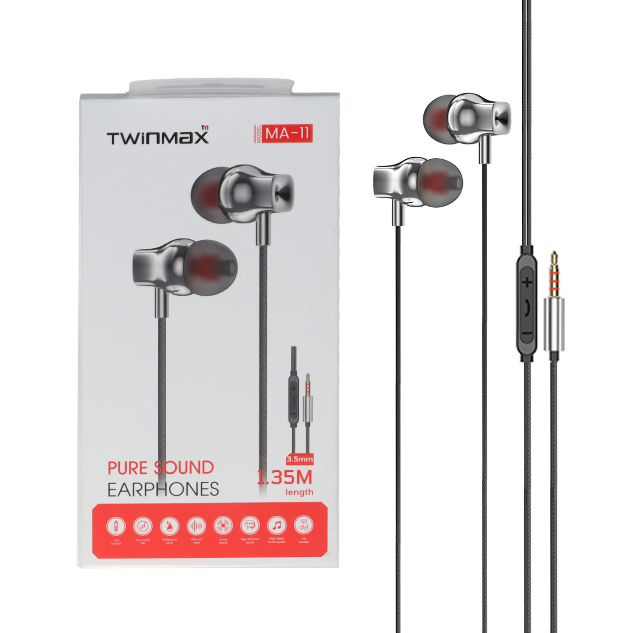 هندزفری باسیم TwinMax مدل MA-11 - مشکی - MMX