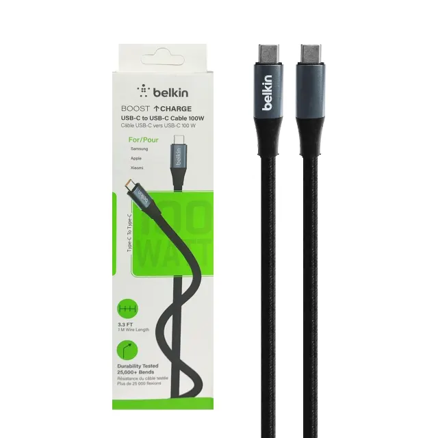 کابل شارژ Belkin Type-C To Type-C مدل X-700C 100W - مشکی