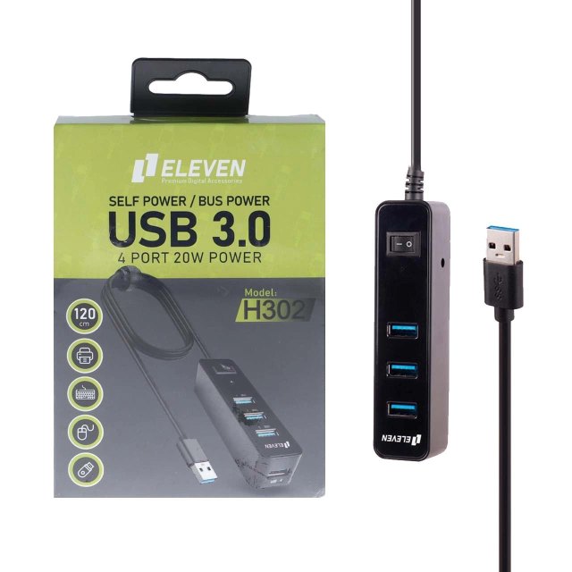 هاب 4 پورت Eleven USB3.0 مدل H302 - مشکی