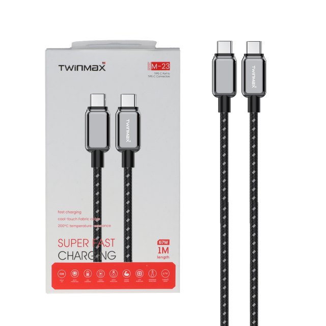 کابل شارژ فست TwinMax Type-C to Type-C مدل M-23 67W - مشکی - MMX
