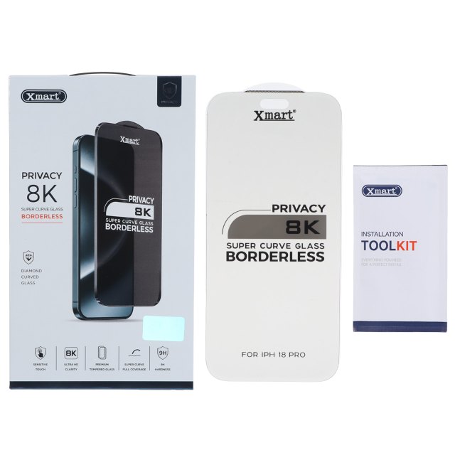 محافظ صفحه نمایش شیشه ای اورجینال بدون حاشیه XMART Privacy Super Curve 8K مدل Apple iPhone 18 Pro (پک دار)