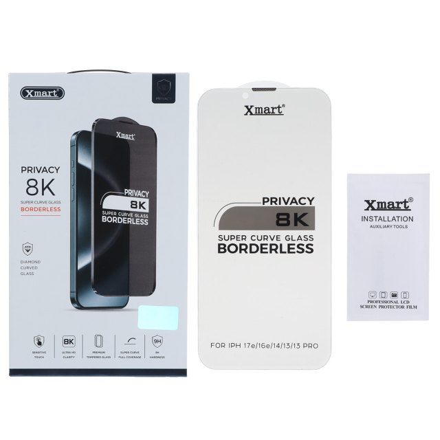 محافظ صفحه نمایش شیشه ای اورجینال بدون حاشیه XMART Privacy Super Curve 8K مدل Apple iPhone 13 / iPhone 13 Pro / iPhone 14 / 16e