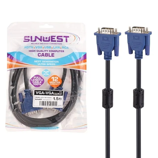 کابل 1.5 متری SunWest VGA - مشکی - TCO