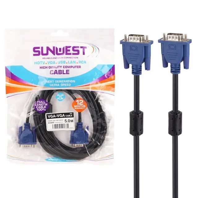 کابل 5 متری SunWest VGA - مشکی - TCO