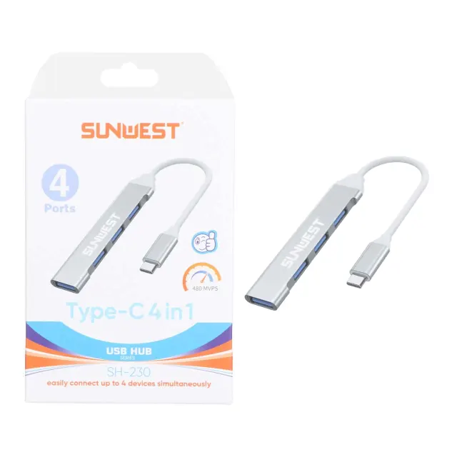 هاب 4 پورت SunWest مدل SH-230 - نقره ای - TCO