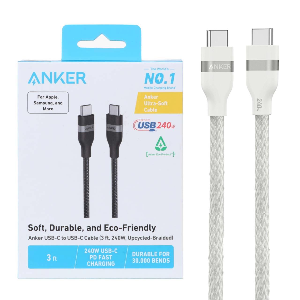 کابل شارژ PD و فست 0.9 متری ANKER Type-C To Type-C مدل A82E2621 240W - سفید (گارانتی شش ماهه ایویز)