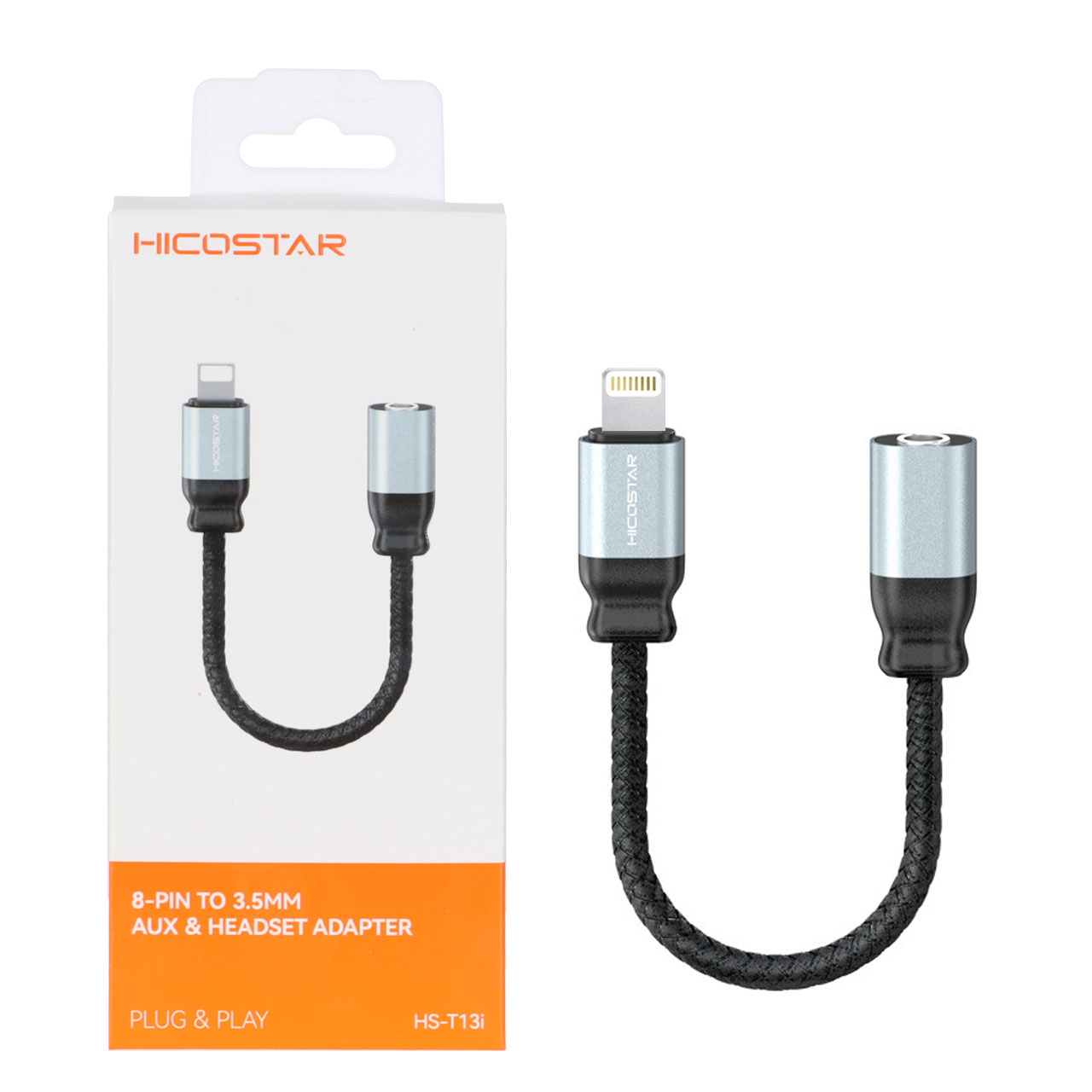 تبدیل Hicostar AUX TO Lightning مدل HS-T13i - خاکستری