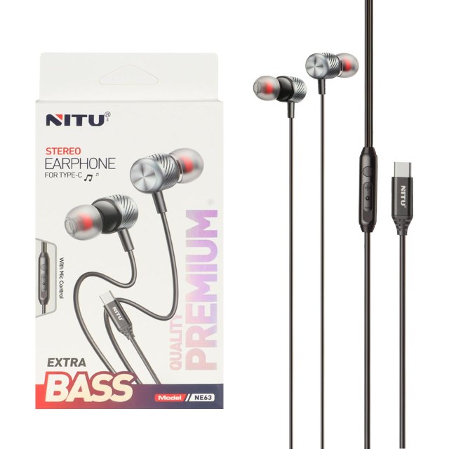 هندزفری باسیم Nitu Type-C مدل NE63 - مشکی (گارانتی 12 ماه تعویض نیکان همراه)