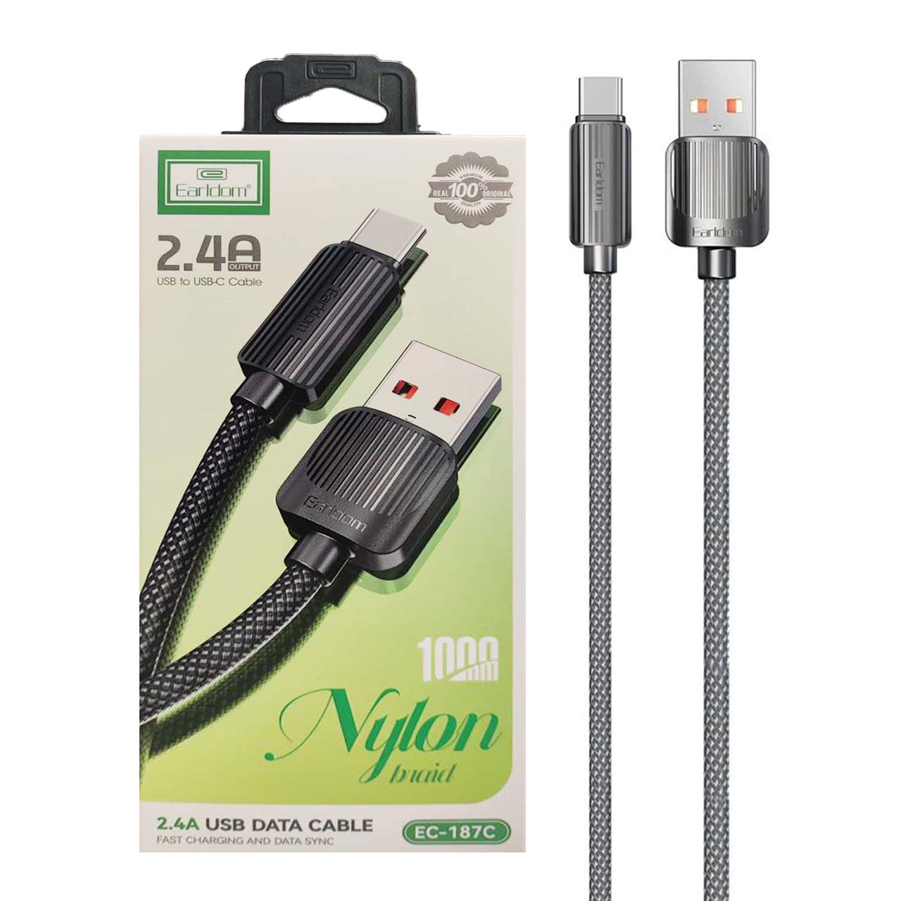 کابل شارژ و دیتا فست کنفی 1 متری Earldom Type-C مدل EC-187C - مشکی