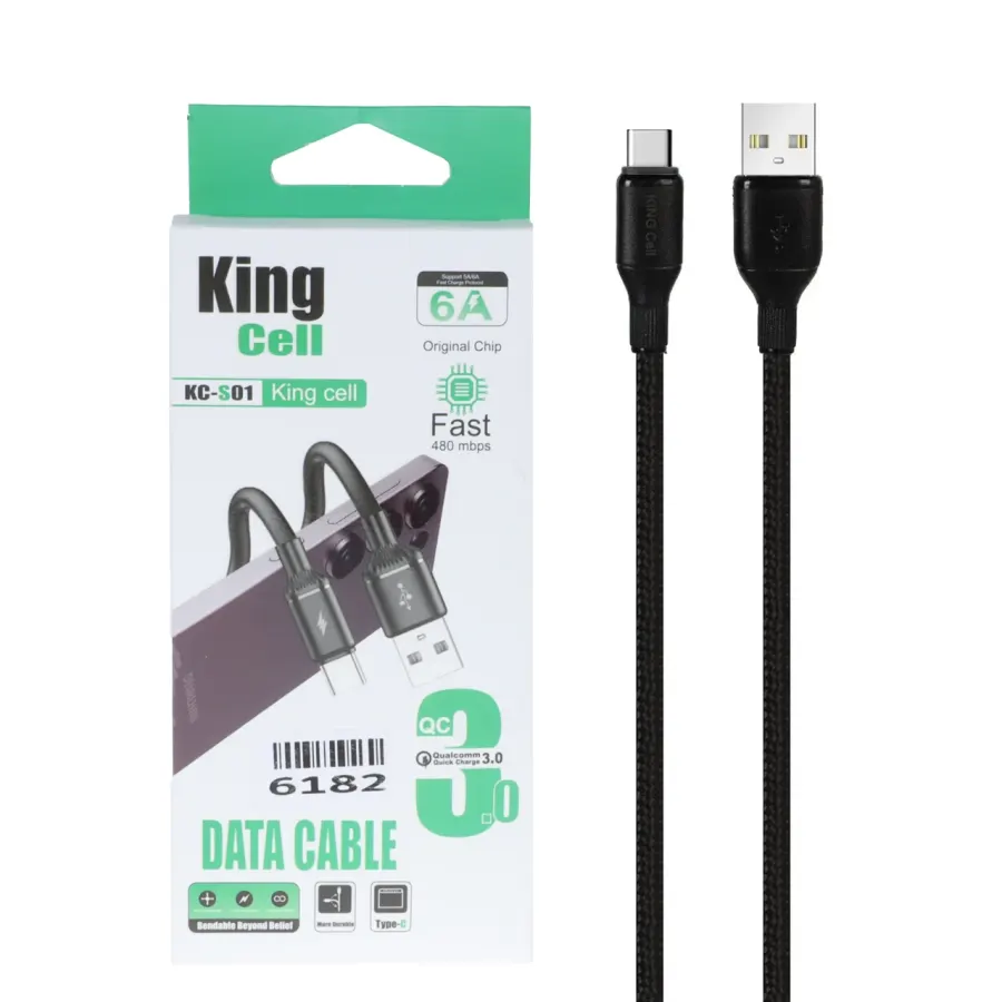 کابل شارژ فست King Cell Type-C مدل KC-S01 - مشکی - ASP (گارانتی شش ماهه آروین) - تصویر 1